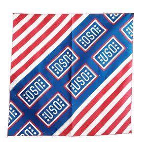 Vintage USO United Service Organization Red White Blue Bandana Handkerchief 21"